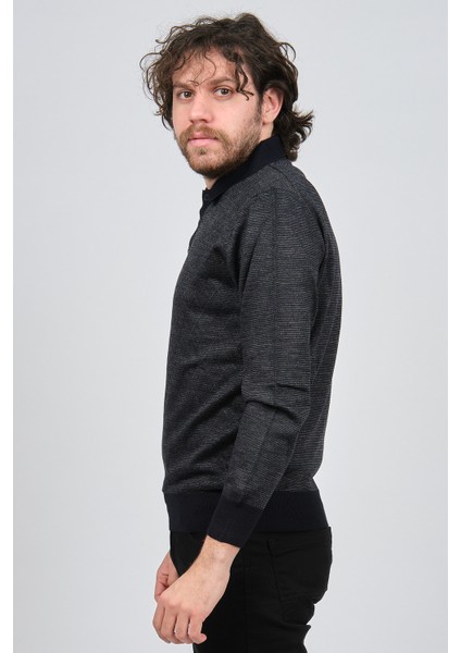 Erkek Polo Yaka Desenli Yün Kazak 4537094 Lacivert fırsatları