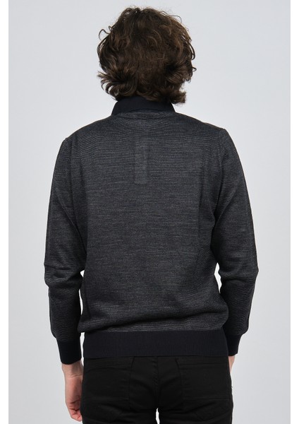 Erkek Polo Yaka Desenli Yün Kazak 4537094 Lacivert indirimleri