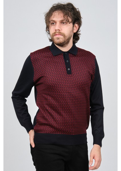 Erkek Polo Yaka Desenli Yün Kazak 4537124 Bordo fiyatları