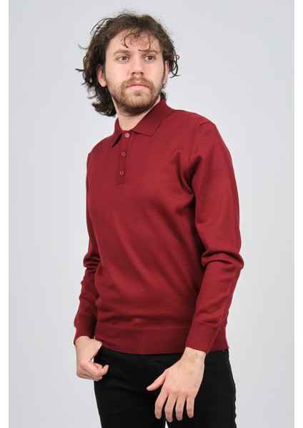 Erkek Polo Yaka Yün Kazak 4538004 Bordo