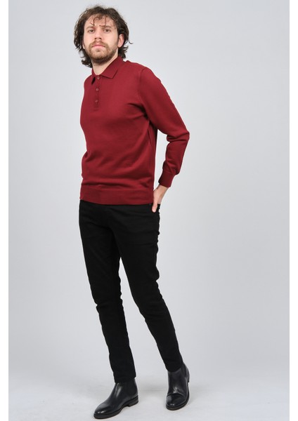 Erkek Polo Yaka Yün Kazak 4538004 Bordo fiyatları