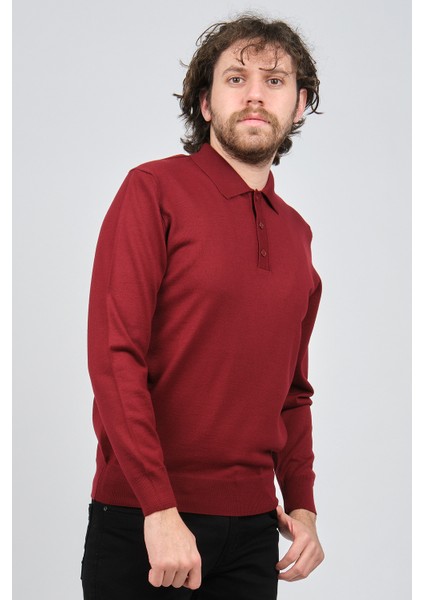 Erkek Polo Yaka Yün Kazak 4538004 Bordo modelleri
