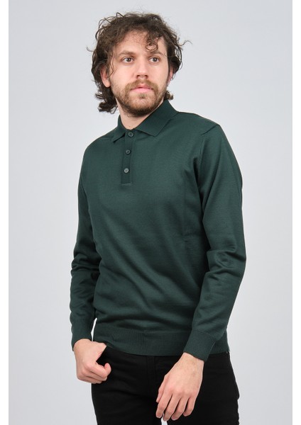 Erkek Polo Yaka Yün Kazak 4538004 Yeşil