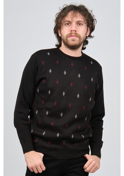 Erkek Bisiklet Yaka Desenli Yün Kazak 4539093 Siyah