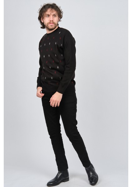 Erkek Bisiklet Yaka Desenli Yün Kazak 4539093 Siyah fiyatları