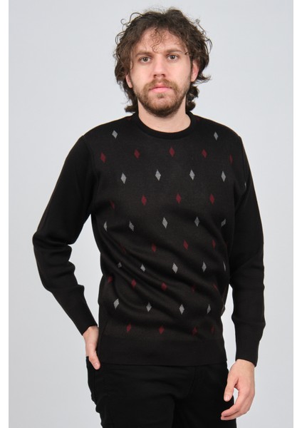 Erkek Bisiklet Yaka Desenli Yün Kazak 4539093 Siyah modelleri