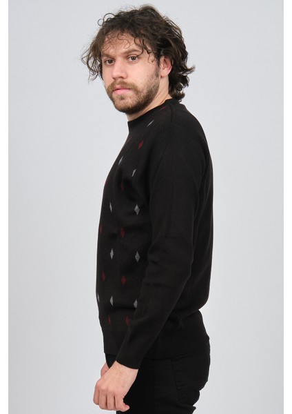 Erkek Bisiklet Yaka Desenli Yün Kazak 4539093 Siyah fırsatları