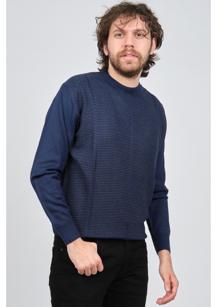 Erkek Bisiklet Yaka Desenli Yün Kazak 4537063 Lacivert