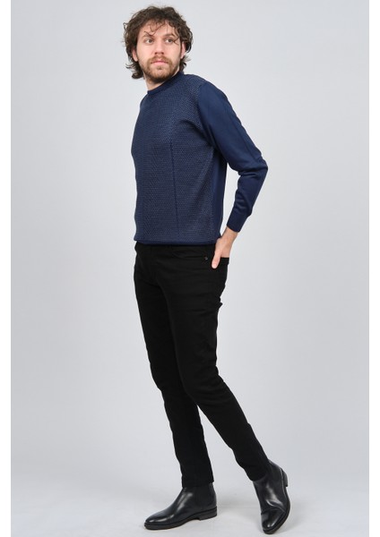 Erkek Bisiklet Yaka Desenli Yün Kazak 4537063 Lacivert fiyatları