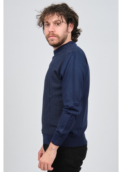 Erkek Bisiklet Yaka Desenli Yün Kazak 4537063 Lacivert fırsatları