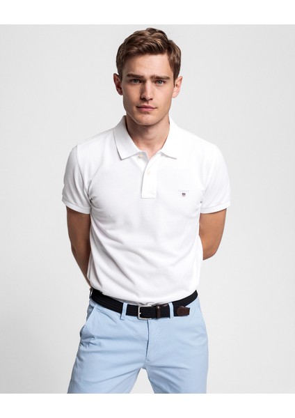 Erkek Beyaz Slim Fit Pique Polo 2202.110