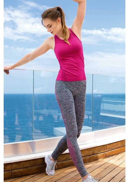 Yeni Inci Gri Vişne (Yoga-Fitness-Pilates-Koşu) Sporcu Tayt Alt Üst Takım