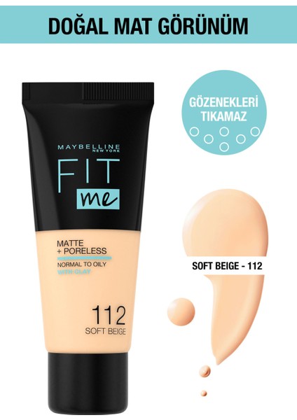 Maybelline New York Fit Me Matte+Poreless Fondöten - 112 Soft Beige