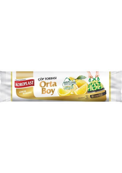 Limon Kokulu Ekstra Güçlü Orta Boy Büzgülü Çöp Torbası 10'lu