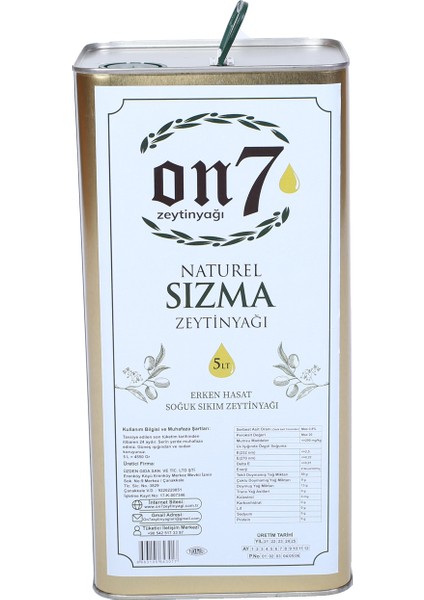 Erken Hasat Soğuk Sıkım Naturel Sızma Zeytinyağı - 5 Lt