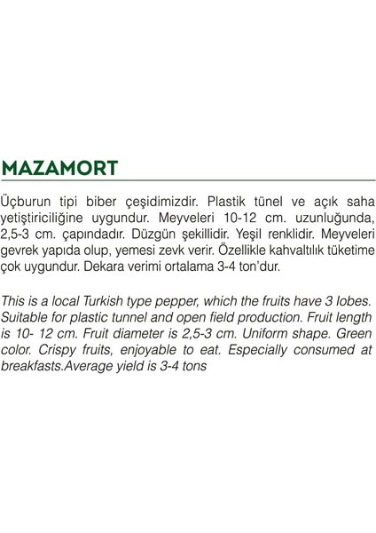 Agro Tohum Ata Tohumu Yeşil Biber Mazamort 1 gr 100 Adet