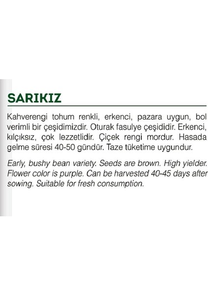 Agro Tohum Ata Tohumu Yerli 40 Günlük Fasulye Sarıkız 5 gr 20 Adet Tohum fiyatları