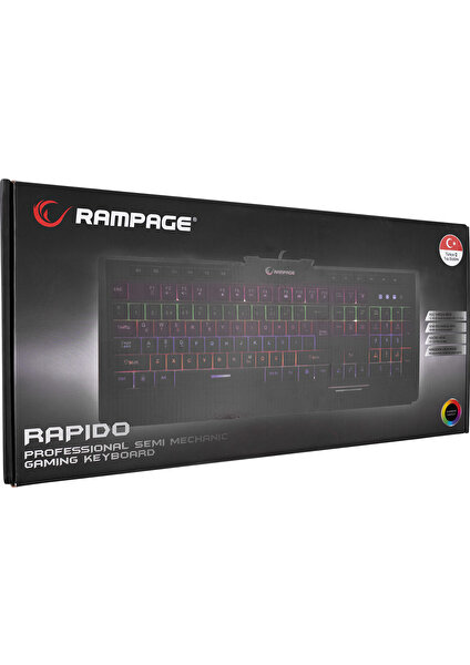 Rapıdo Plus Semi Mechanical Sese Duyarlı Rainbow Işıklı Makrolu Gaming Klavye