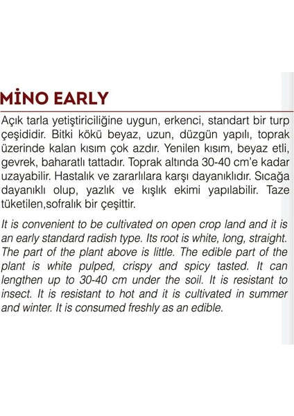 Agro Tohum Doğal Beyaz Uzun Turp Mino Early 5 gr 500 Adet Tohum