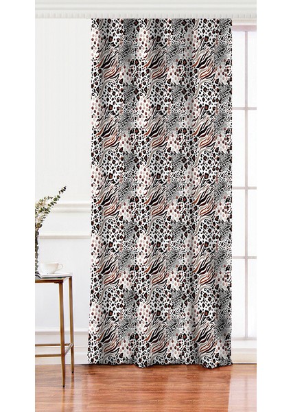 Tek Kanat Leopar Baskılı Ikat Desenli Modern Dijital Baskılı Fon Perde