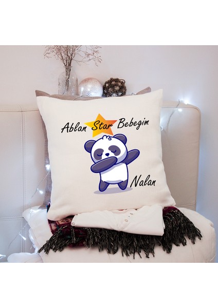 Kişiye Özel Hediye Isimli Panda Baskılı Yastık Kılıfı 2094