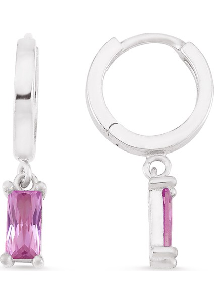 Gümüş Pembe Bagetli Halka Küpe G175KPR2