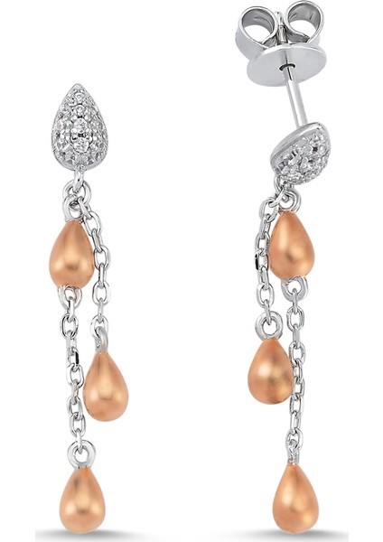 Rose Beyaz Gümüş Damla Zincir Küpe G174KPR2