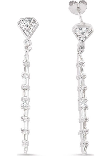 Gümüş Pırlanta Şekil Taşlı Dikey Küpe G173KP