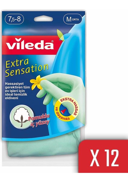 Extra Sensation Temizlik Eldiveni No 7,5-8 Orta Boy 12'li