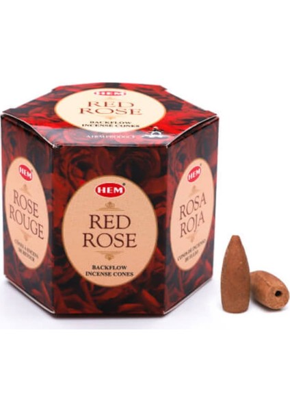 Hem Geri Akışlı Şelale Tütsü Konileri Kırmızı Gül Aromalı 40 Adet