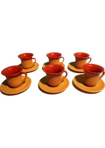 Kırmızı Renkli Toprak Fincan Takımı 6’lı Set