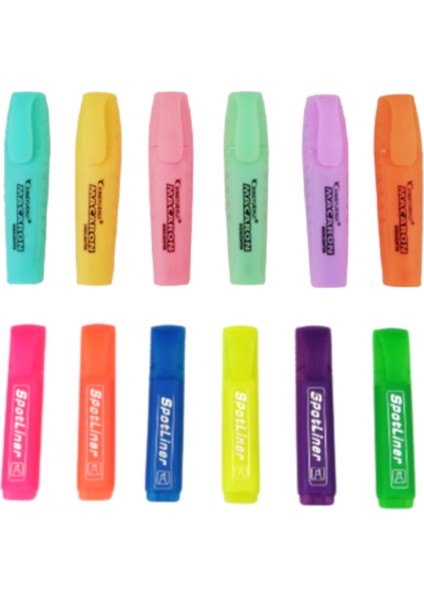 Pastel Renk Fosforlu Kalem 6'lı + Neon Renk Fosforlu Kalem 6'lı + Şeffaf Çanta