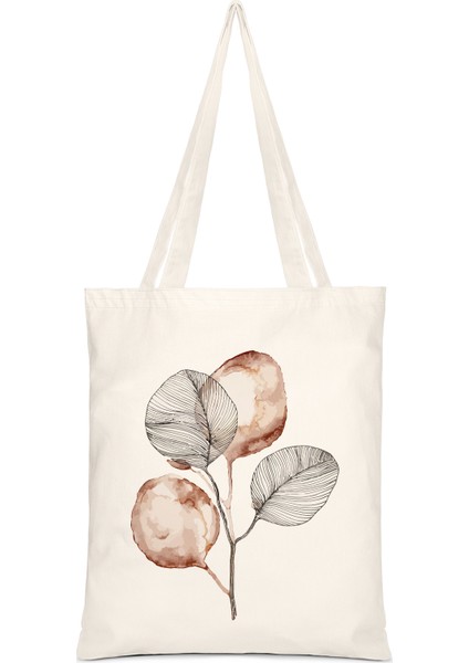 Brown Flower Baskılı Bez Çanta