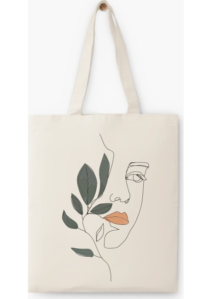 Yaprak ve Kız Baskılı Ham Bez Çanta