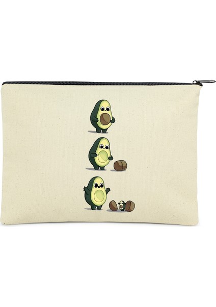 Clutch Avokado ve Yavrusu Kanvas Makyaj Çantası