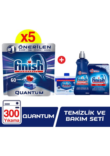 Quantum 300 Tablet Bulaşık Makinesi Deterjanı 60X5+ Finish Temizlik ve Bakım Seti
