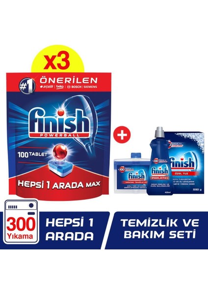 Hepsi Bir Arada 300 Tablet Deterjanı (100X3) + Temizlik Bakım Seti