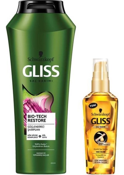 Bio-Tech Restore Şampuan 500 Ml + Gliss Oil Elixir Yağ İksiri 75 Ml
