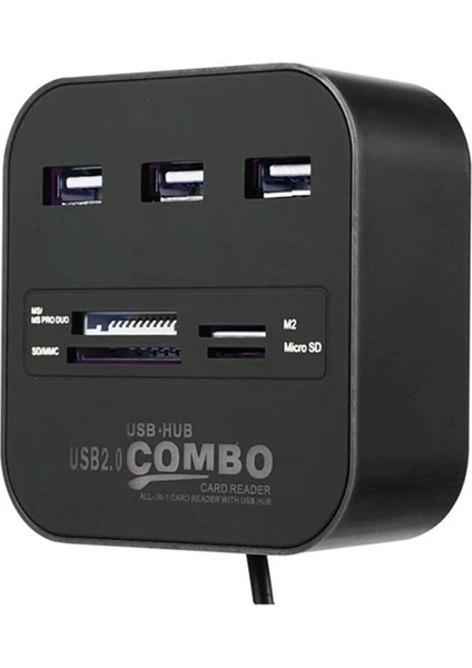 3 Port USB 2.0 Hub - USB Çoklayıcı + USB Kart Okuyucu C-847