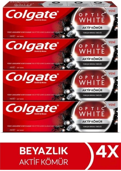 Optic White Aktif Kömür Yumuşak Mineral Temizliği Diş Macunu 4 x 50 ml
