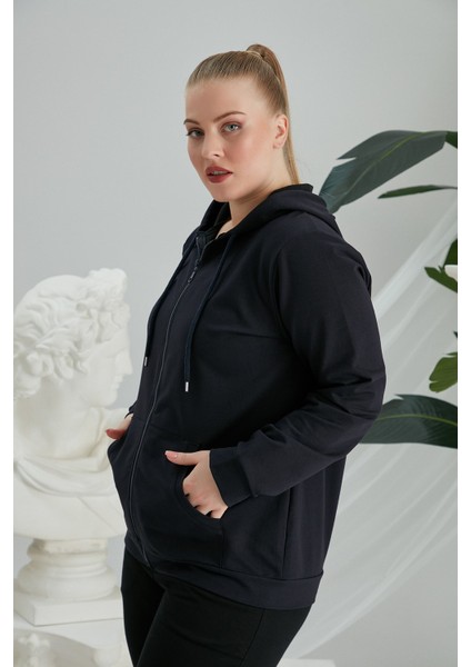 Fermuar Detaylı Büyük Beden Lacivert Eşofman Üst fiyatları