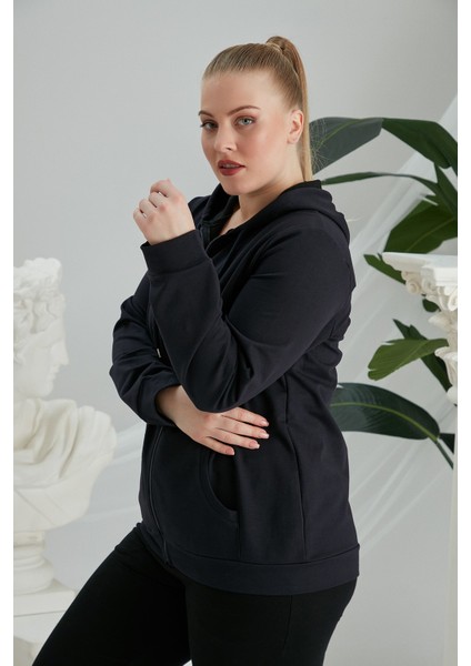 Fermuar Detaylı Büyük Beden Lacivert Eşofman Üst fiyatları