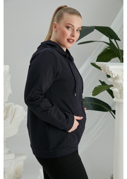 Fermuar Detaylı Büyük Beden Lacivert Eşofman Üst modelleri