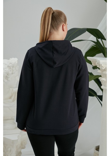 Fermuar Detaylı Büyük Beden Lacivert Eşofman Üst fırsatları