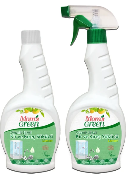 Mom's Green 2'li Set Mom's Green Organik Sirkeli Kir Kireç Sökücü Limon Eco 750 ml ve Yedek Ürün