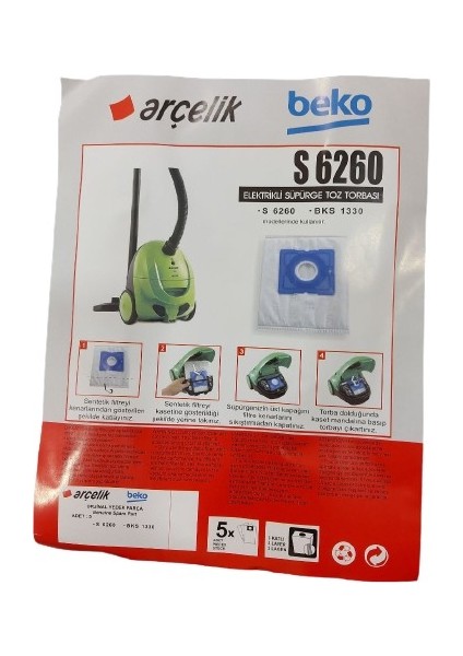 Sarcool Arçelik Beko S 6260 Elektrikli Süpürge Torbası
