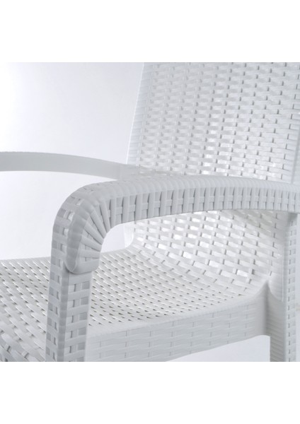 Rattan Sandalye 4 Kişilik Kollu Koltuk Bahçe Balkon Teras Sandalyesi Beyaz fırsatları