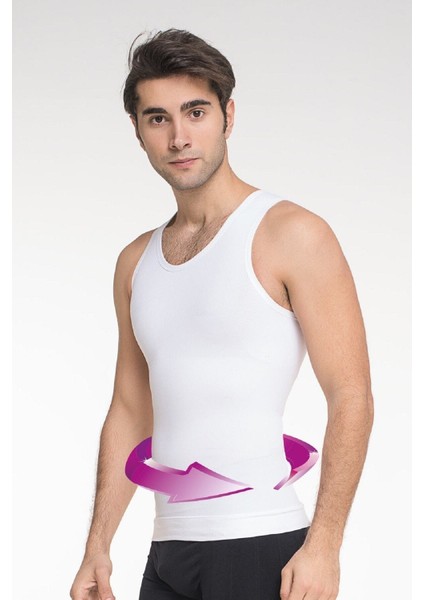 Erkek Beyaz Renk Toparlayıcı Iki Beden Göbek Incelten Korse Atlet Erkek Korsesi