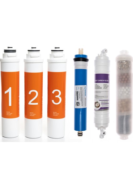 Waterlife Su Arıtma Cihazı Uyumlu Tak-Çevir 6'lı Filtre Seti, 10 Aşamalı, Vontron Membranlı