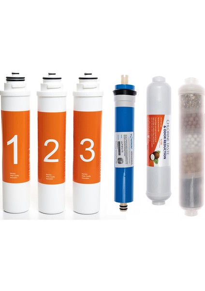 Waterlife Su Arıtma Cihazı Uyumlu Tak-Çevir 6'lı Filtre Seti, 10 Aşamalı, Vontron Membranlı